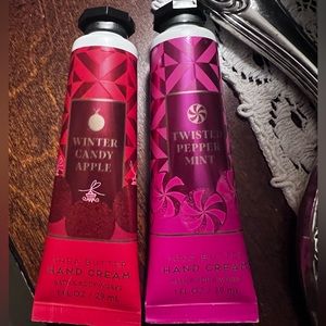 2 bath & body works mini hand lotions holiday winter candy apple & peppermint